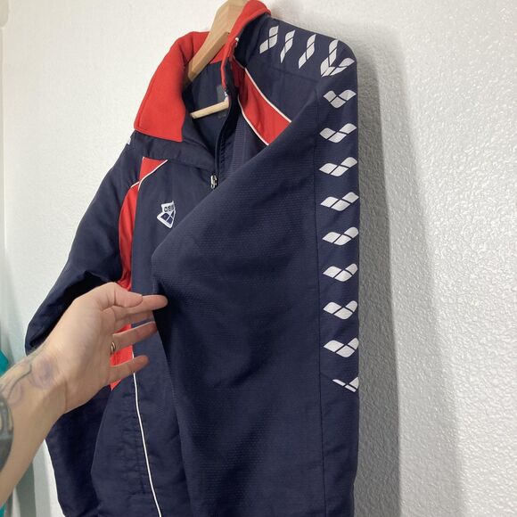 Arena Jacket Womens Medium Navy Red Full Zip Track Warm Up Swim Team 170 - Picture 13 of 16